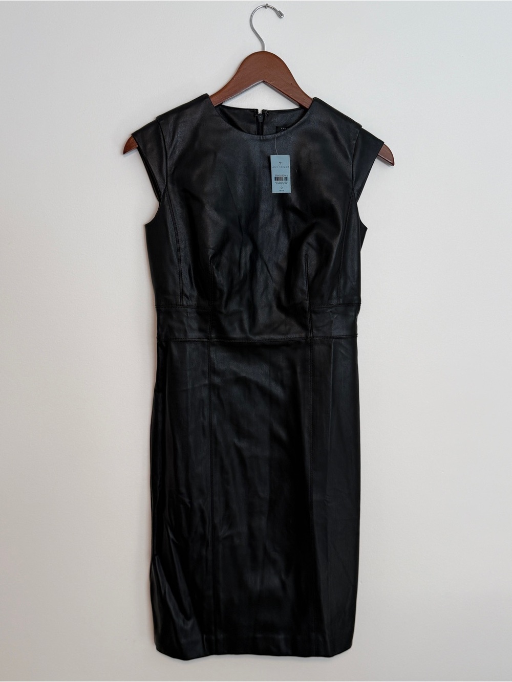 NWT Black Leather Shift Dress Petite 0P Edgy LBD Minimalist Chic Holiday Event